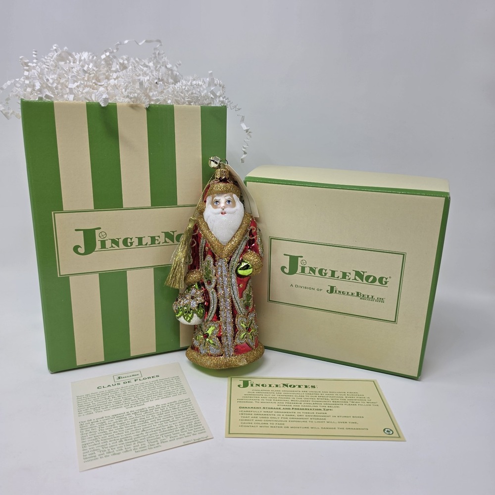 NIB JingleNog Claus De Flores Ornament #80575 Hand Blown & Painted in Poland